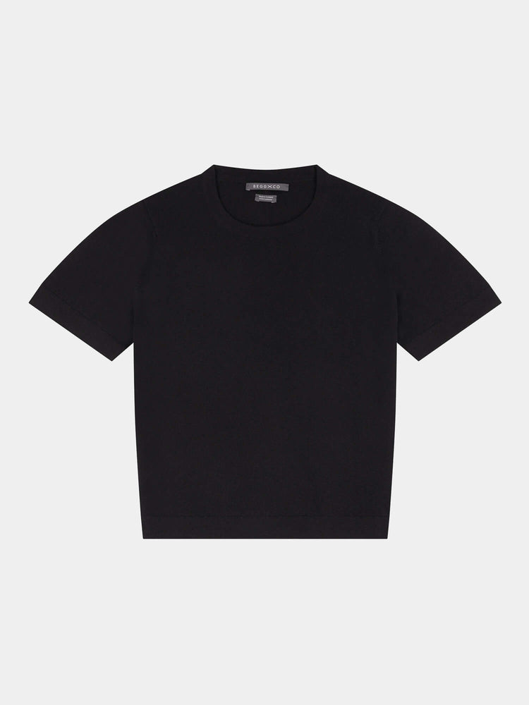 Black cashmere t-shirt on a light gray background