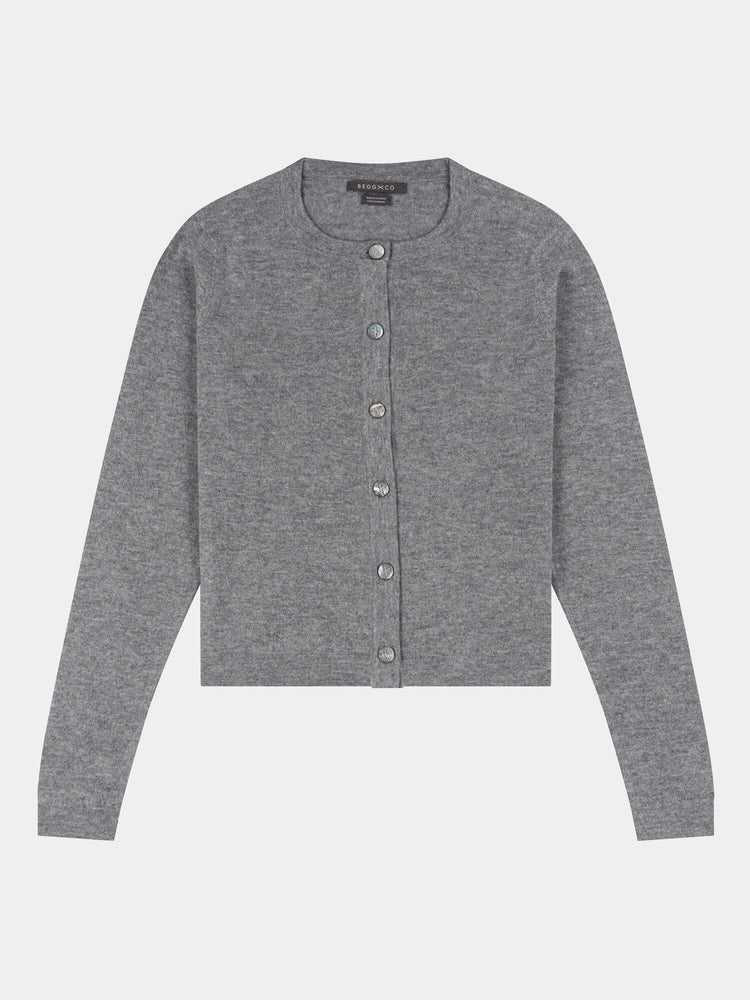 Gray cashmere cardigan on a light gray background