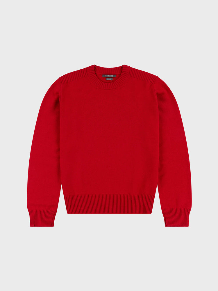 mens red cashmere crewneck sweater on a grey background