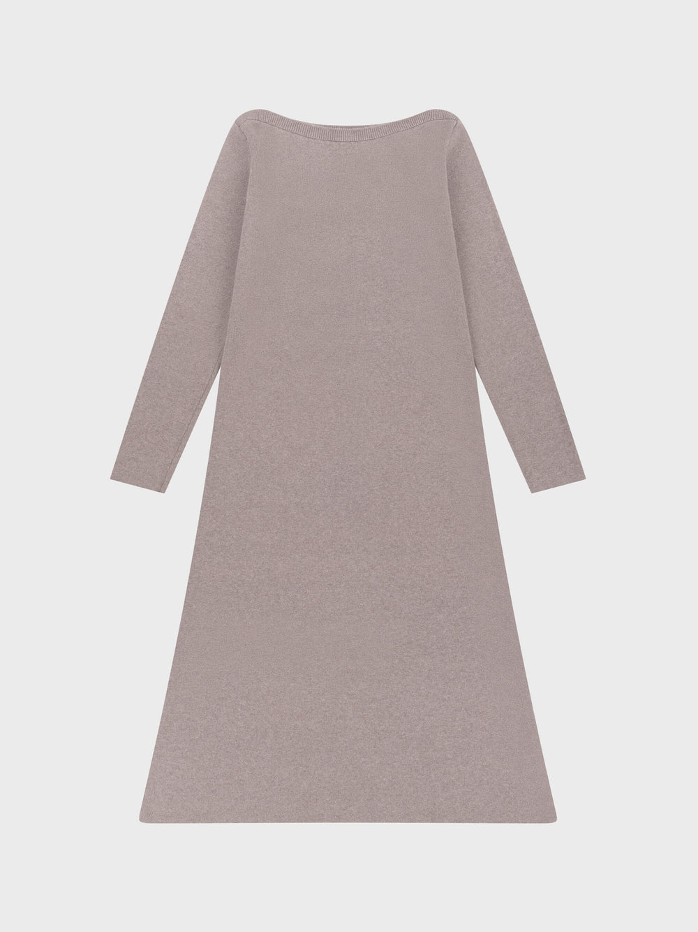 grey cashmere longsleeve dress with boat neck on a grey background