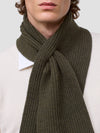Person wearing a green scarf with a plain background
