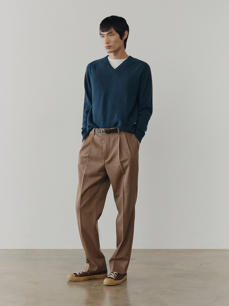 Mens Architect Dark Petrol Cashmere V-Neck Sweater - Begg x Co