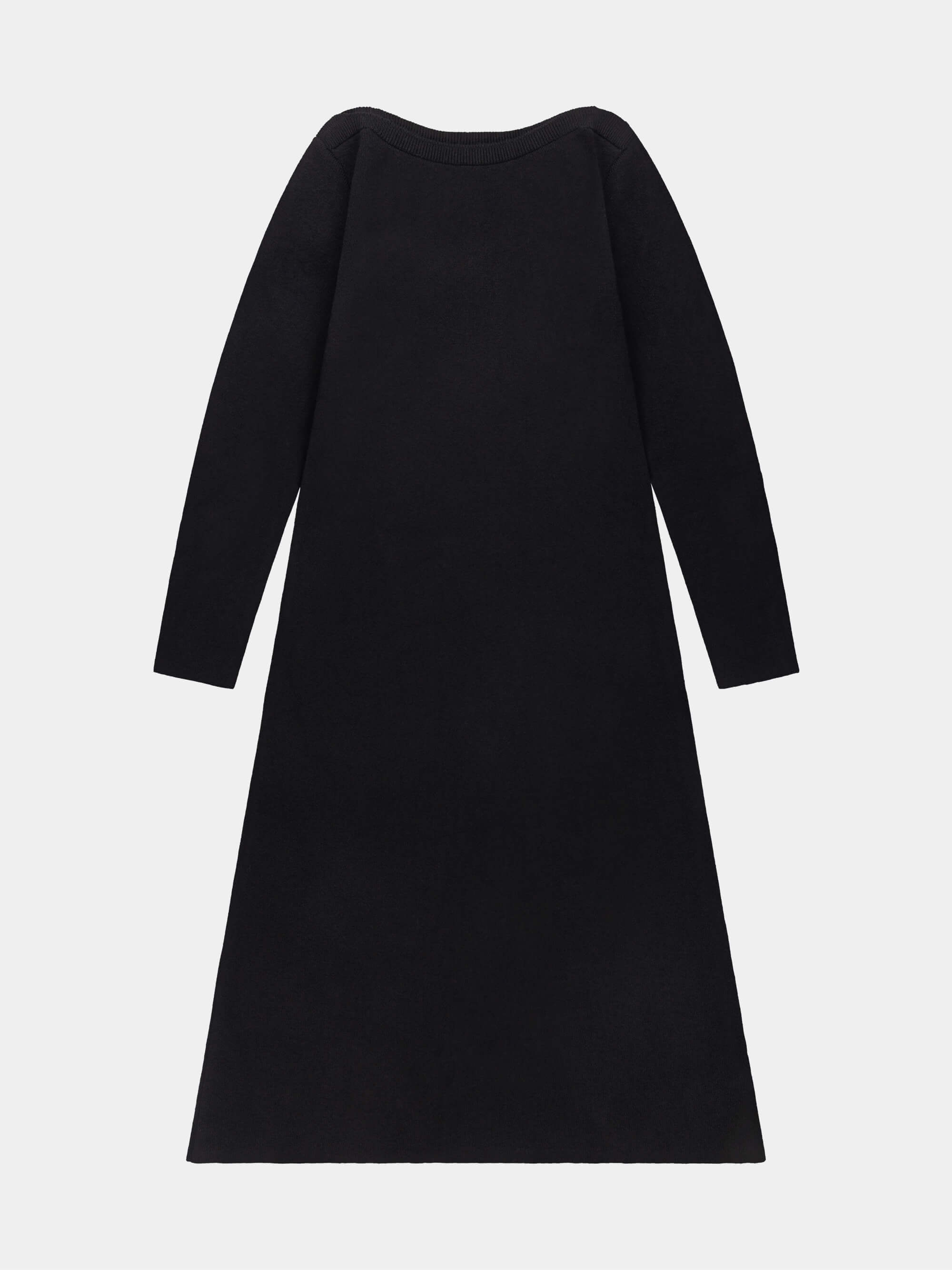 Black longsleeve cashmere dress on a white background