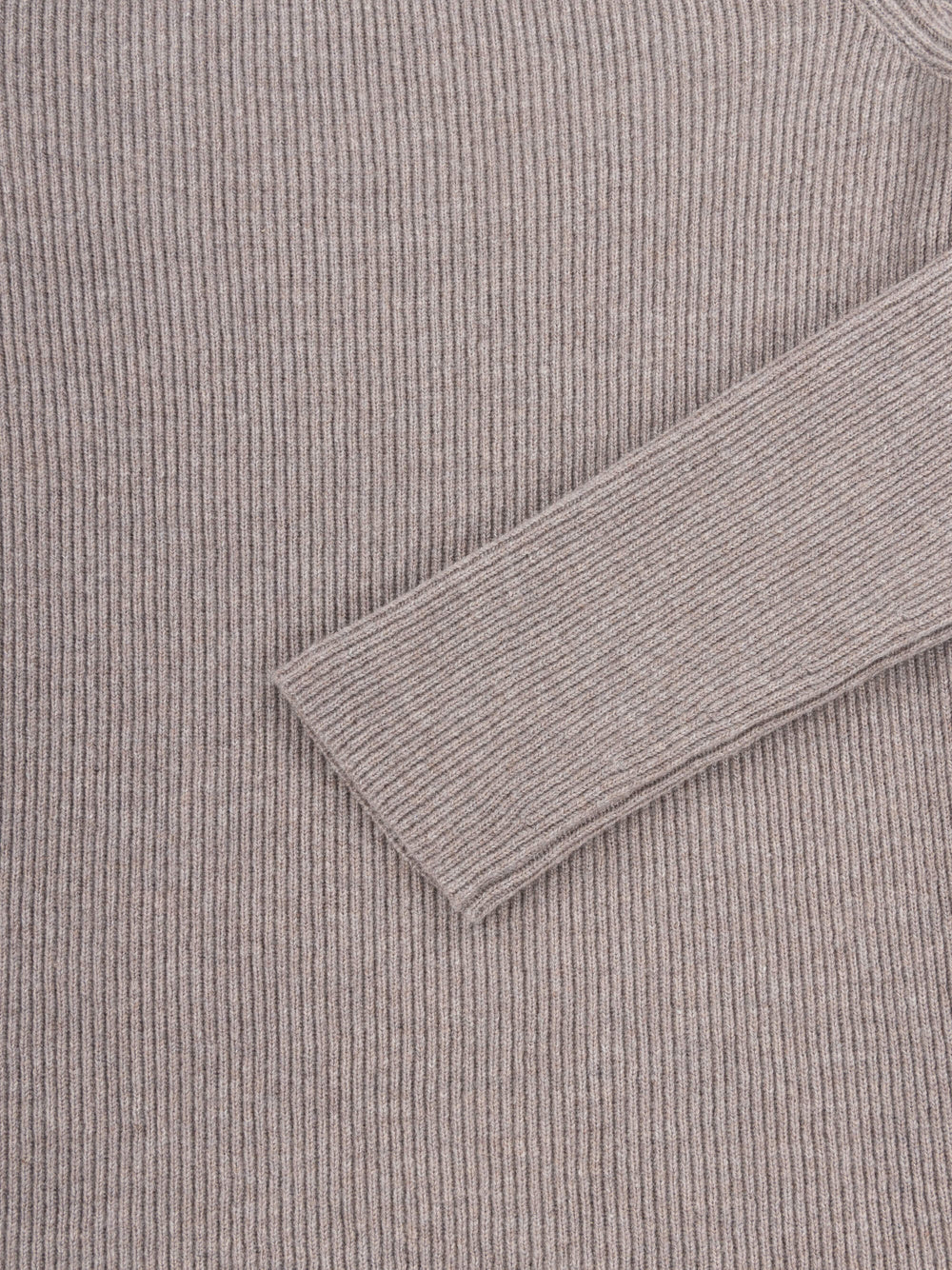 boat neck grey cashmere ribbed sweater open cuff detail