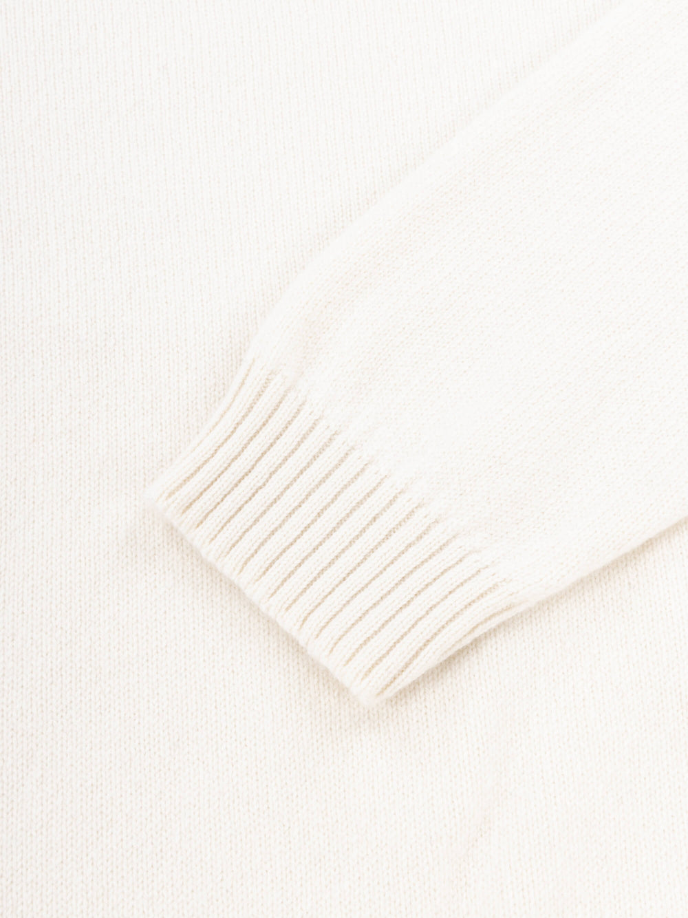 white cashmere crew neck sweater ribbed cuff detail