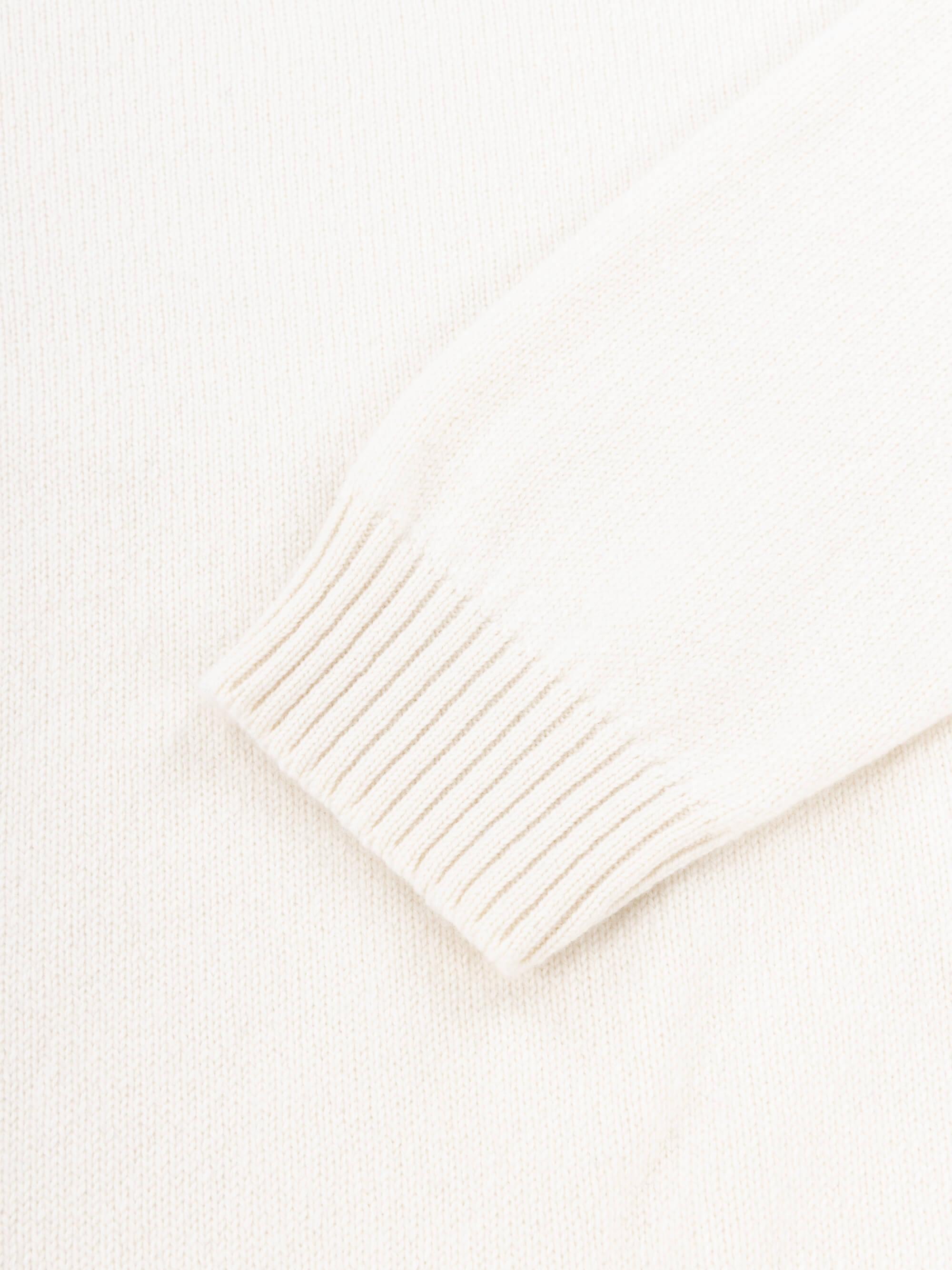 white cashmere crew neck sweater ribbed cuff detail