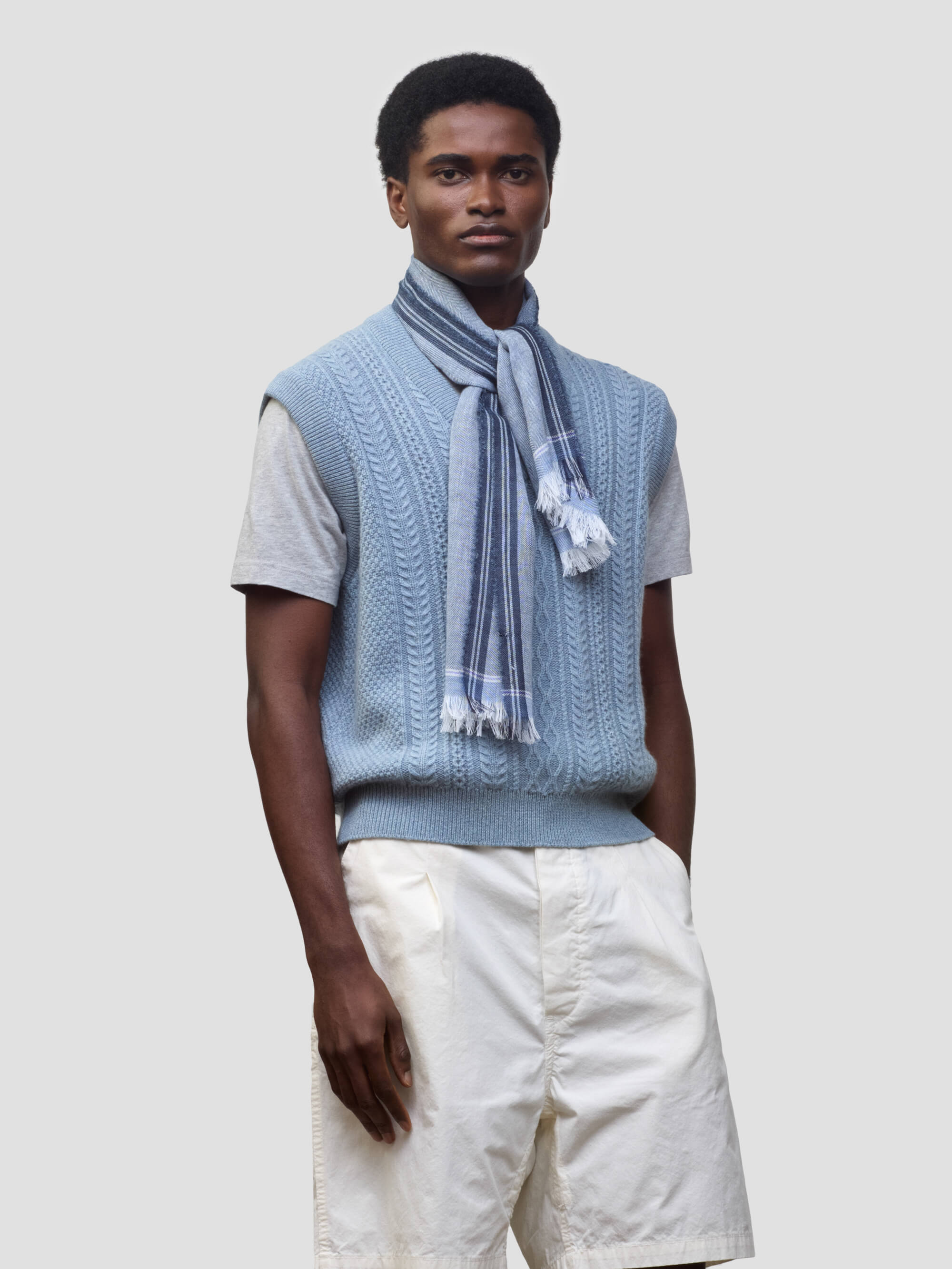 IGGY X PROV SCARF BLUE/SAX かつきくん着用 Men's Fiji Archer Heather Denim Cashmere Blend Scarf - Begg x Co