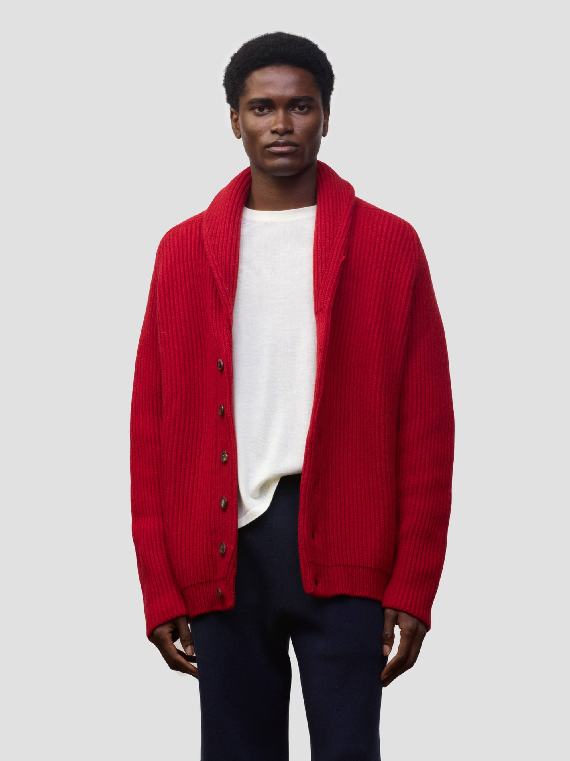 Mens Luxury Cashmere Yacht Cardigan Red - Begg x Co