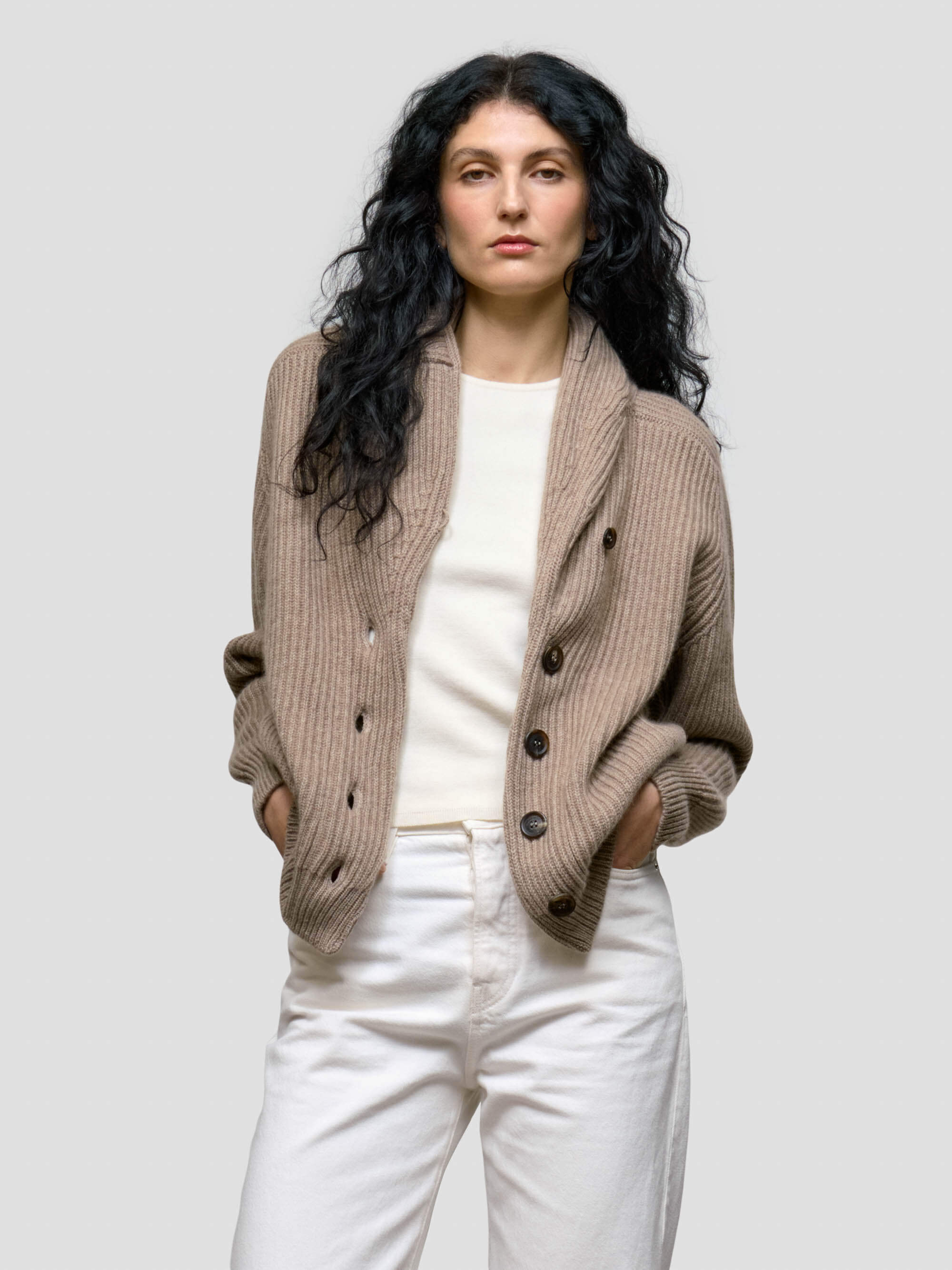 Womens Mini Yacht Brown Undyed Cashmere Cardigan - Begg x Co