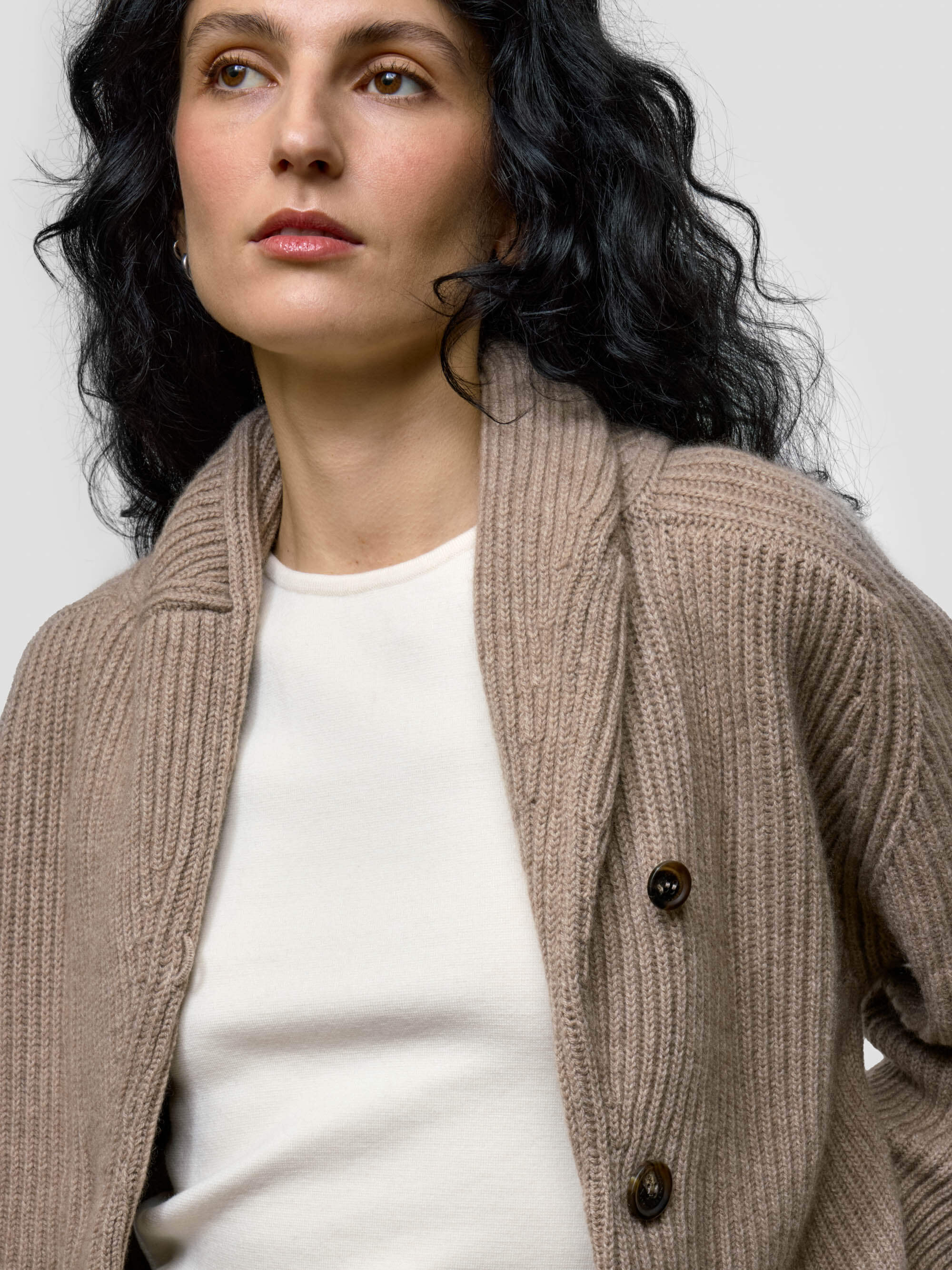Womens Mini Yacht Brown Undyed Cashmere Cardigan - Begg x Co