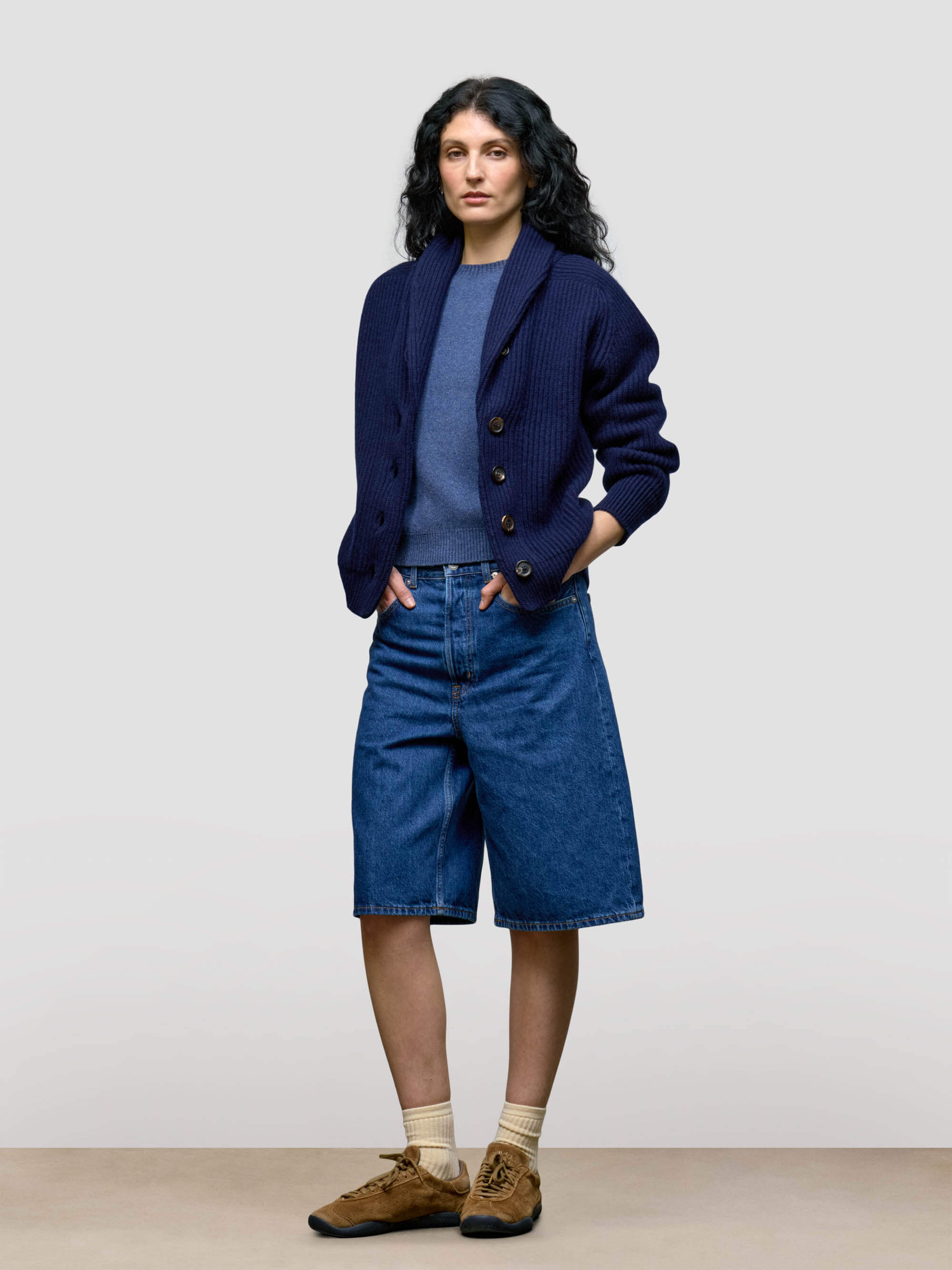 Womens Mini Yacht Navy Blue Cashmere Cardigan - Begg x Co