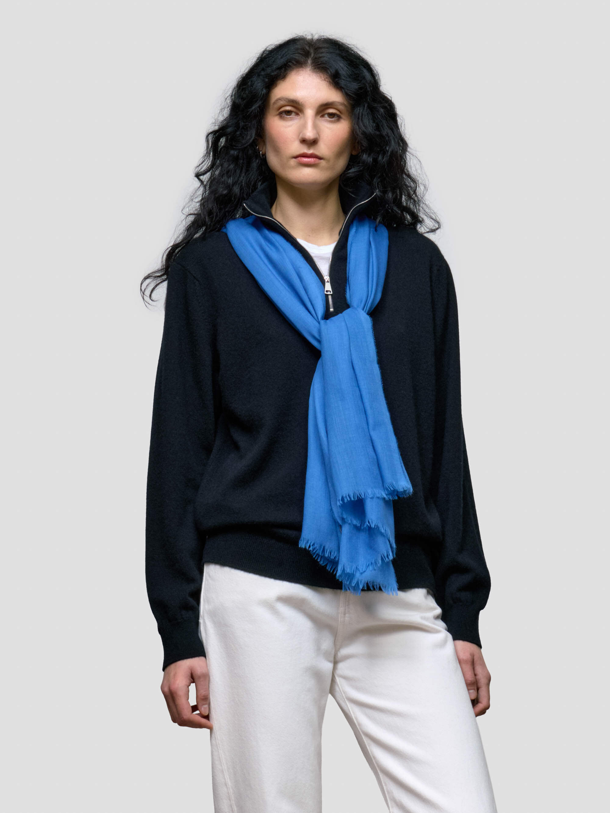 Womens Wispy Solid Linseed Blue Lightweight Cashmere Scarf - Begg x Co