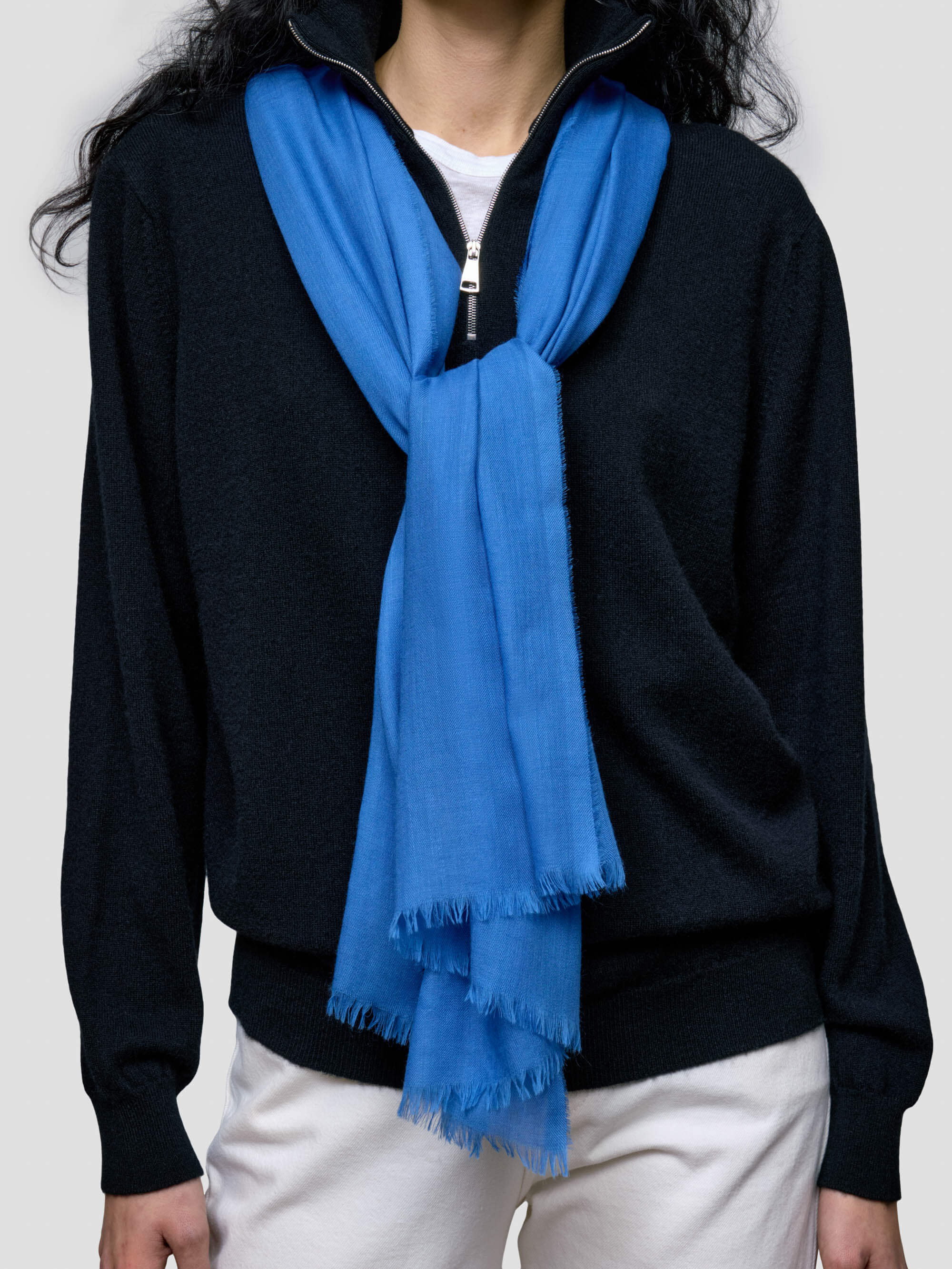 Womens Wispy Solid Linseed Blue Lightweight Cashmere Scarf - Begg x Co