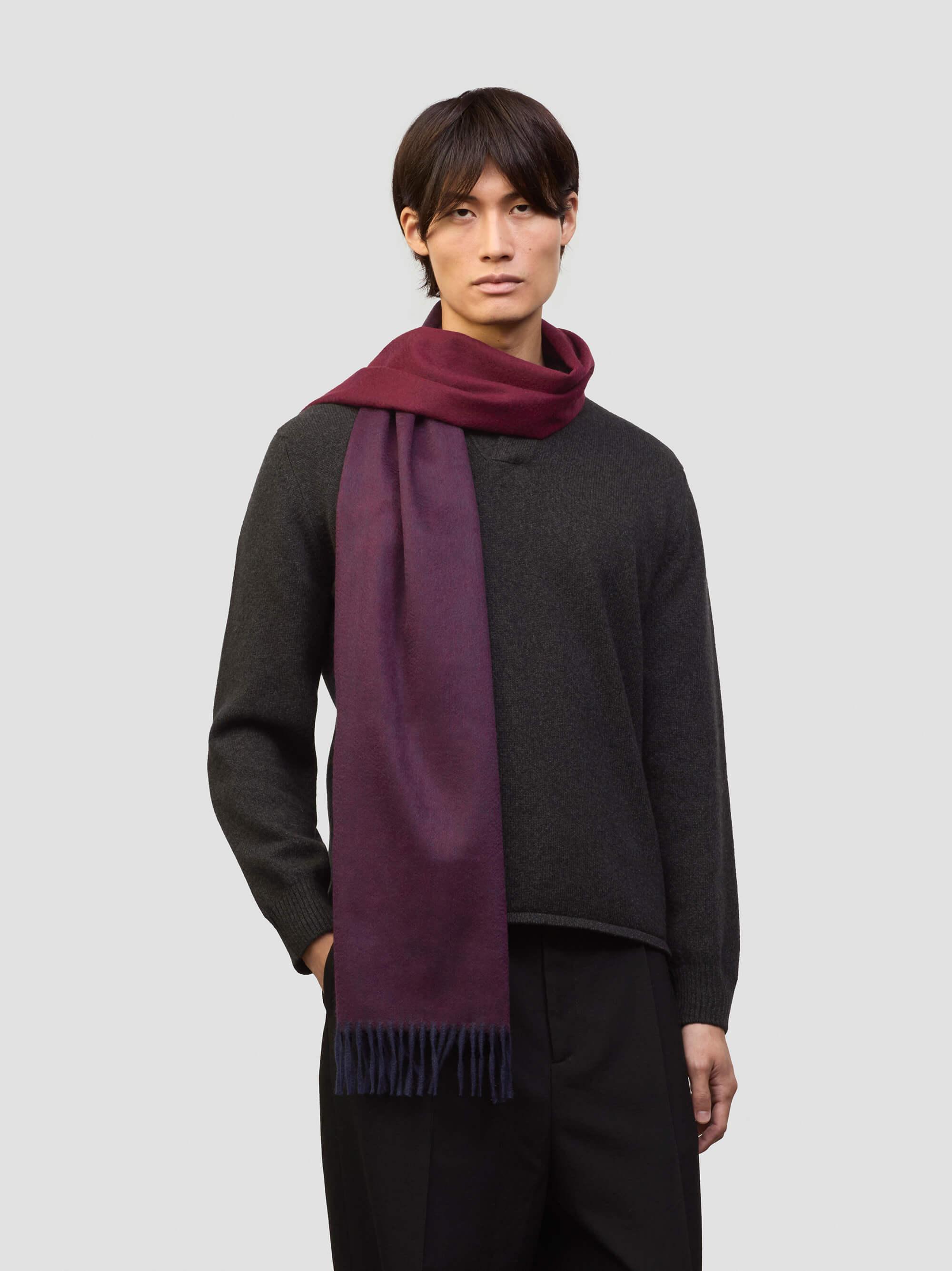 Arran Reversible Navy Wine Mens Cashmere Scarf Begg x Co