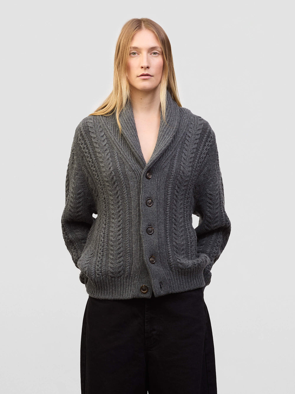 Womens Aspen Asphalt Grey Cashmere Knitted Cardigan Begg x Co