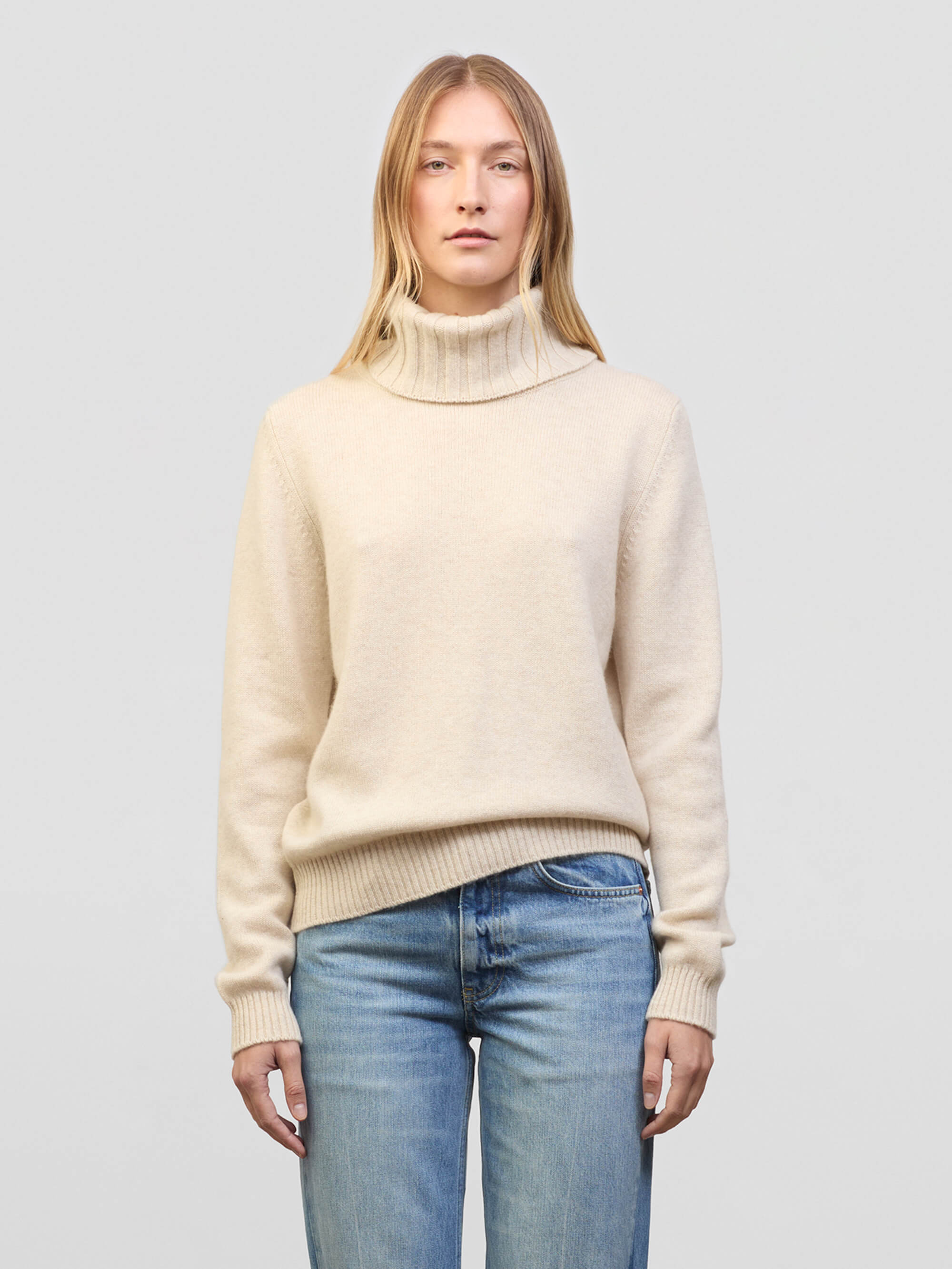 begg & co Womens Hepburn Light Natural Cashmere Roll Neck Sweater - Begg x Co