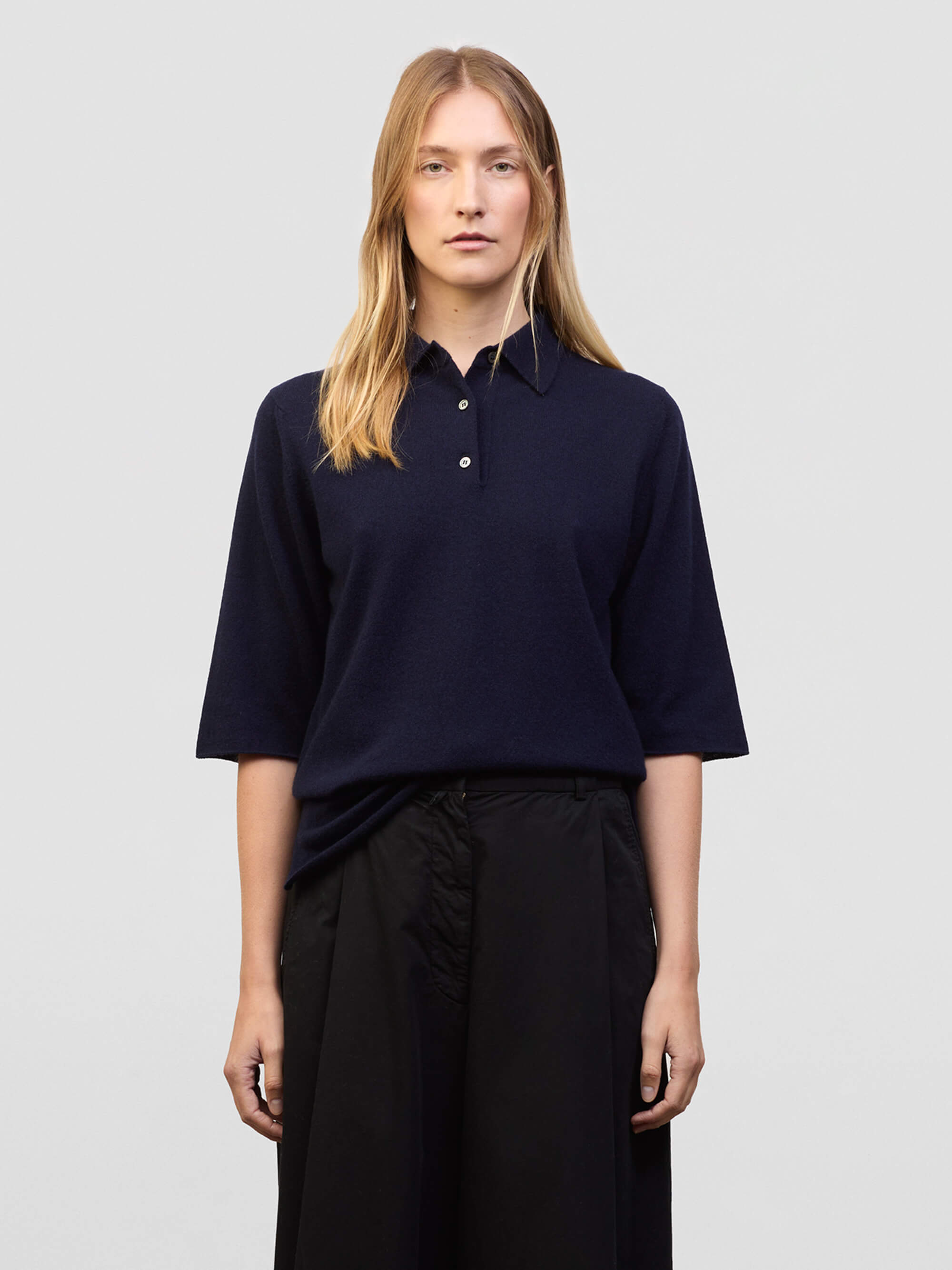 begg & co Womens Monterey Cashmere Knitted Polo Night Sky