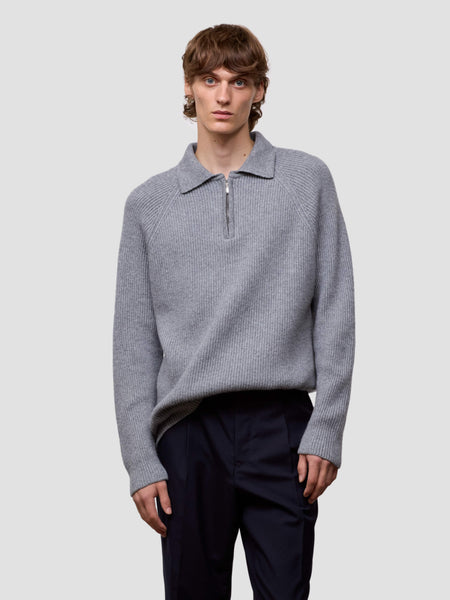 Magnus Mens Grey Flannel Cashmere Zip Sweater - Begg x Co