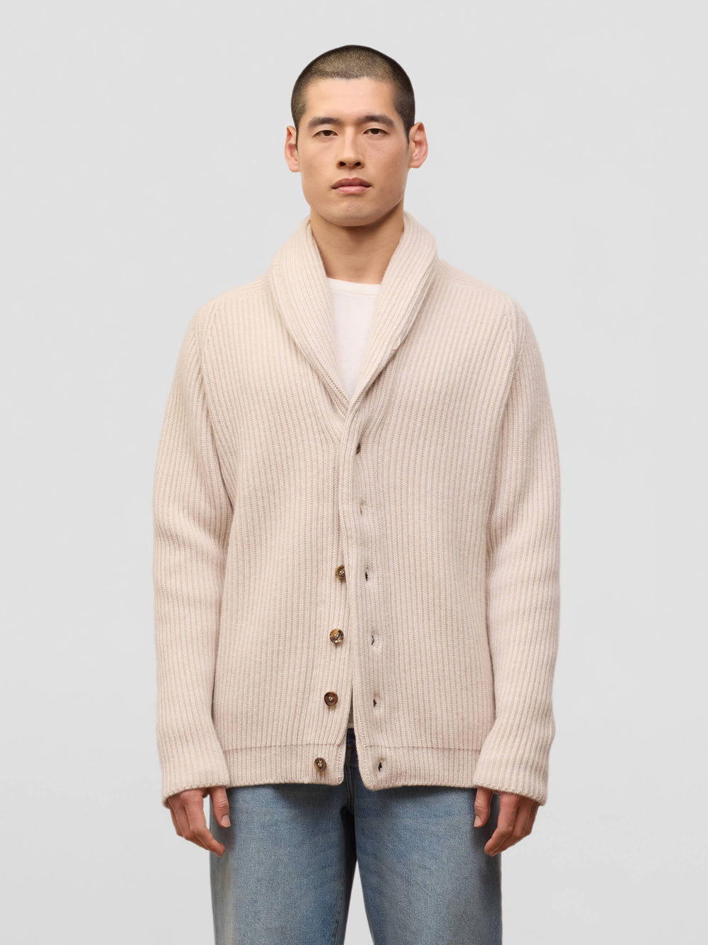 Mens Luxury Cashmere Yacht Cardigan Oat Begg x Co