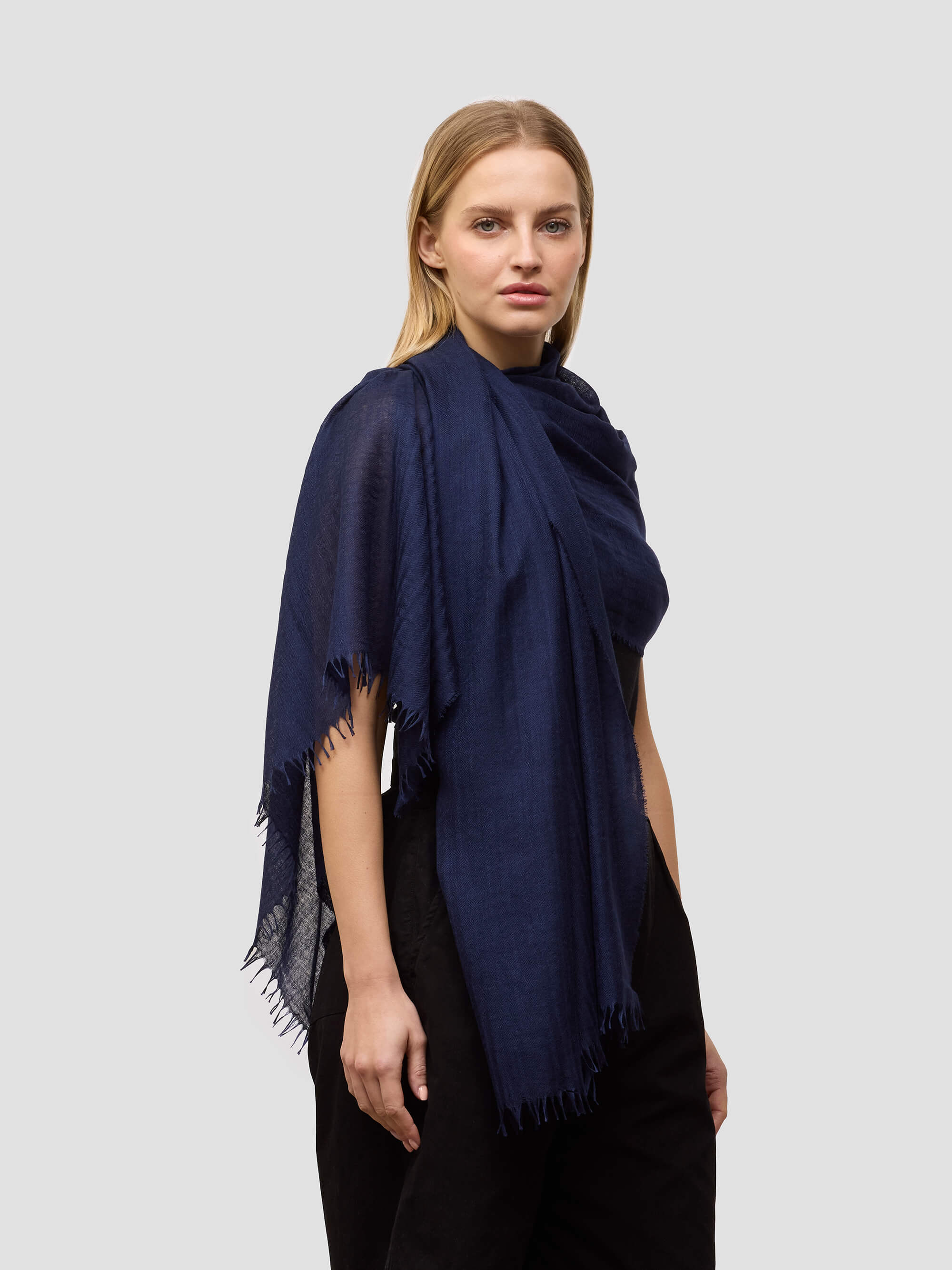 Staffa Womens Cashmere Silk Scarf Navy | Begg x Co Staffa Womens Cashmere Silk Scarf Navy | Begg x Co