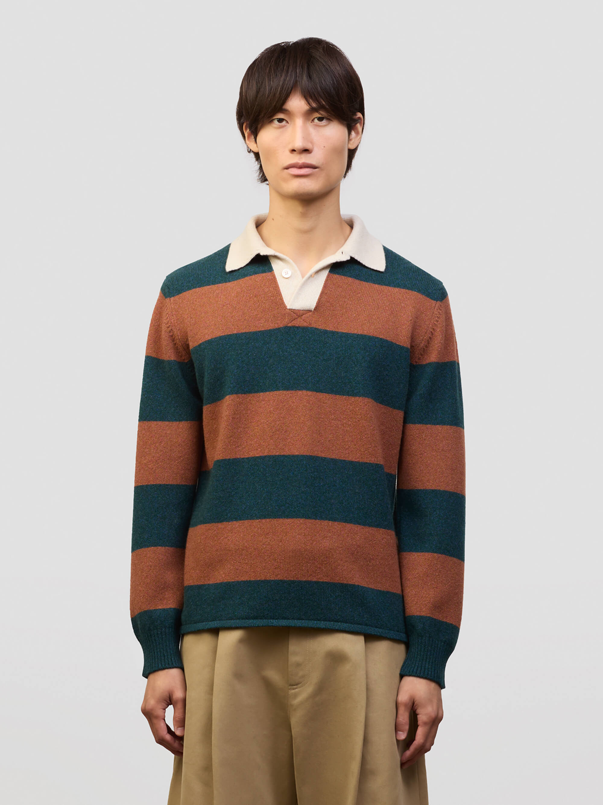 Mens Hooped Kilmuir Rum Cashmere Rugby Sweater - Begg x Co