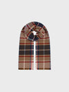 Plaid scarf with a star design on a light gray background