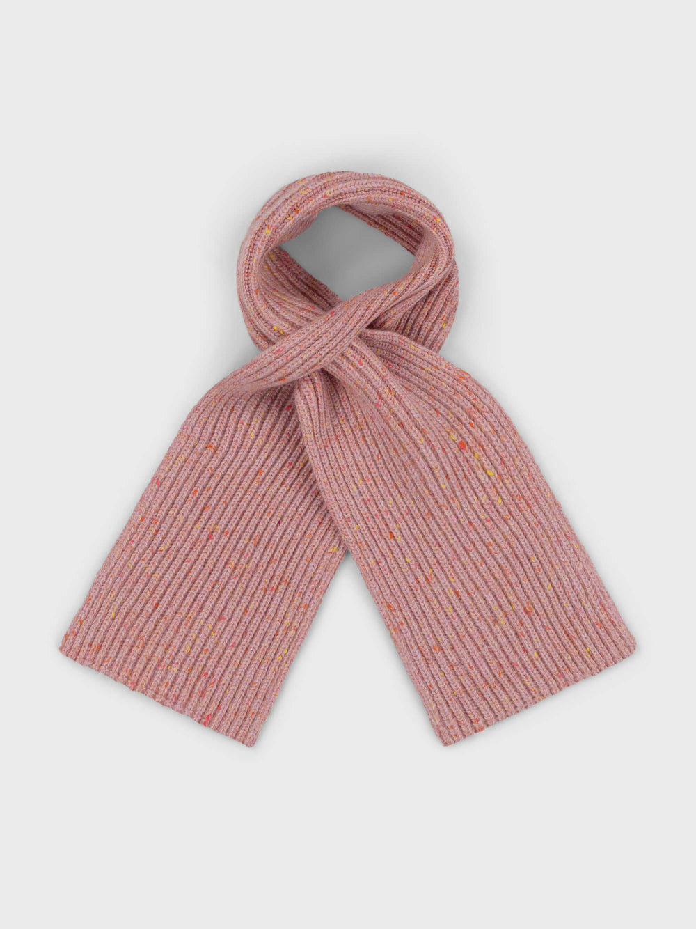 Pink knitted scarf on a light gray background