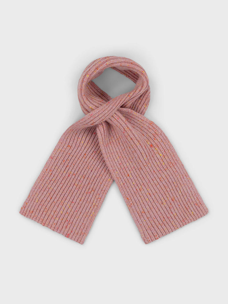 Pink knitted scarf on a light gray background