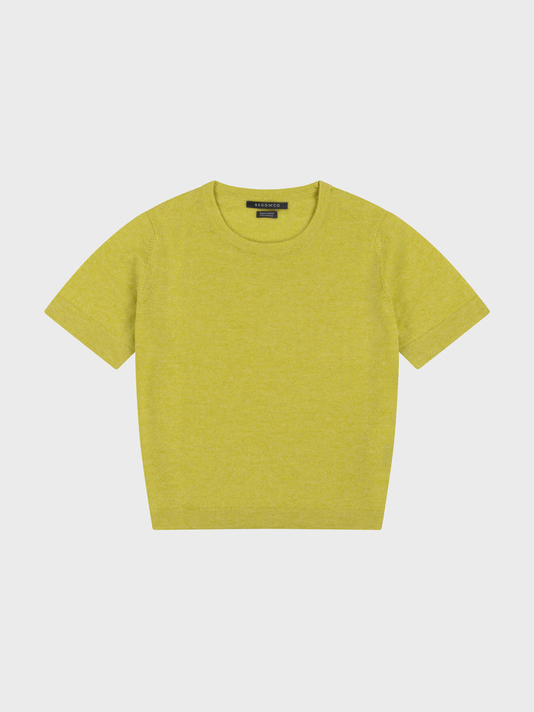 bright yellow cashmere tshirt on grey background