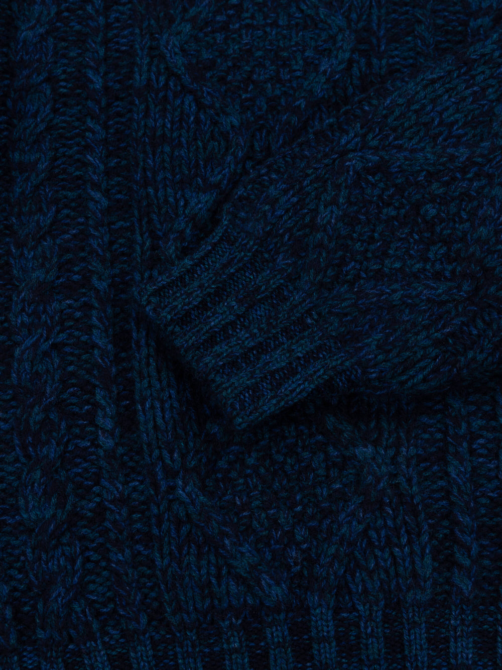marl navy blue chunky cable knit cashmere sweater cuff detail