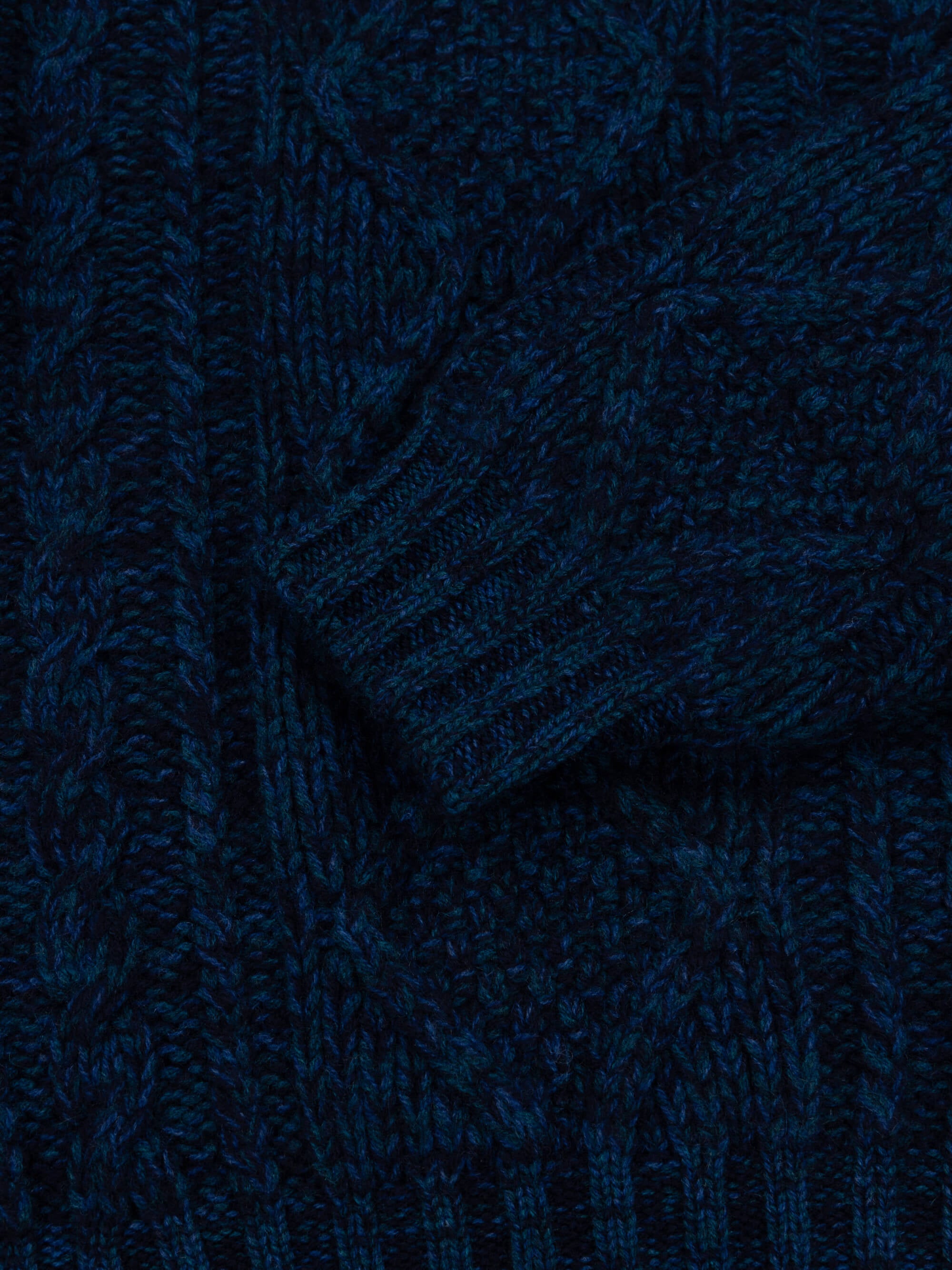 marl navy blue chunky cable knit cashmere sweater cuff detail