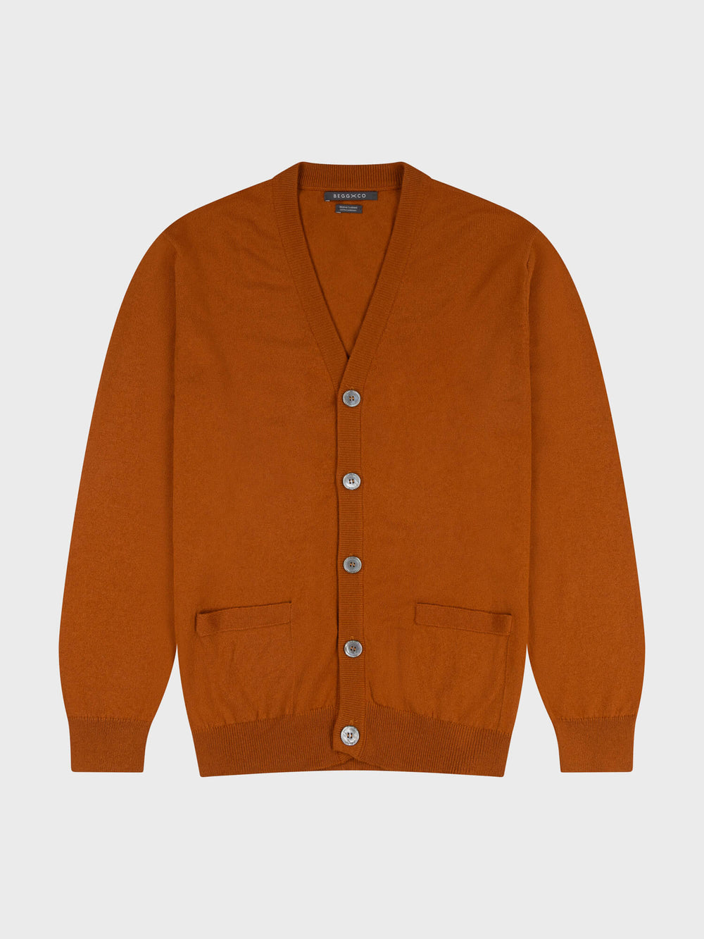 button up brown cashmere cardigan on a grey background