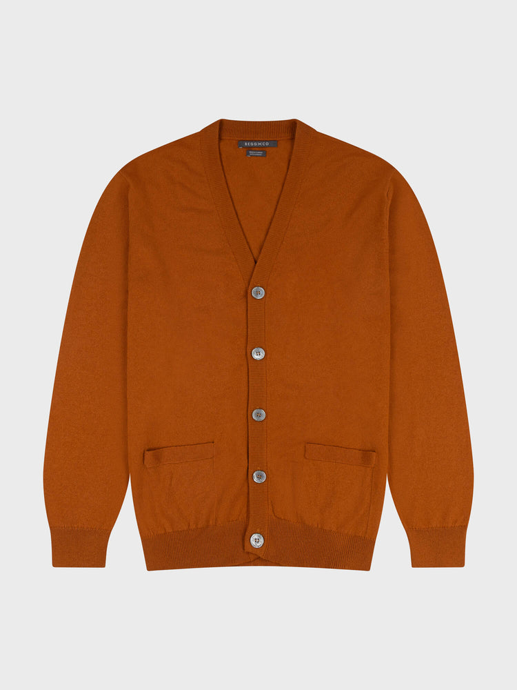 button up brown cashmere cardigan on a grey background