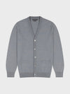 Gray cashmere cardigan with button details on a light gray background