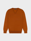 brown cashmere v-neck sweater on a grey background