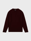 mens wine red cashmere crew neck ribbed sweater on a grey background