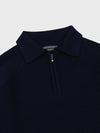 navy blue mens ribbed cashmere zip sweater with shirt collar detail on a grey background