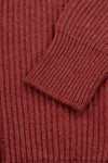 chunky ribbed red cashmere shawl collar cardigan cuff detail