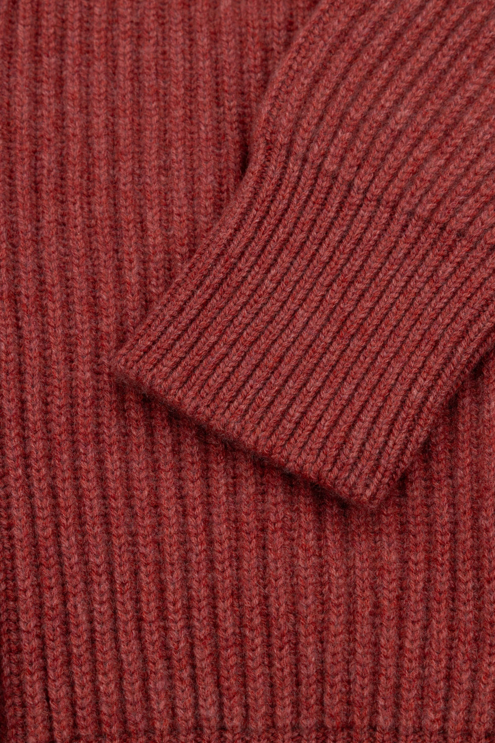 chunky ribbed red cashmere shawl collar cardigan cuff detail