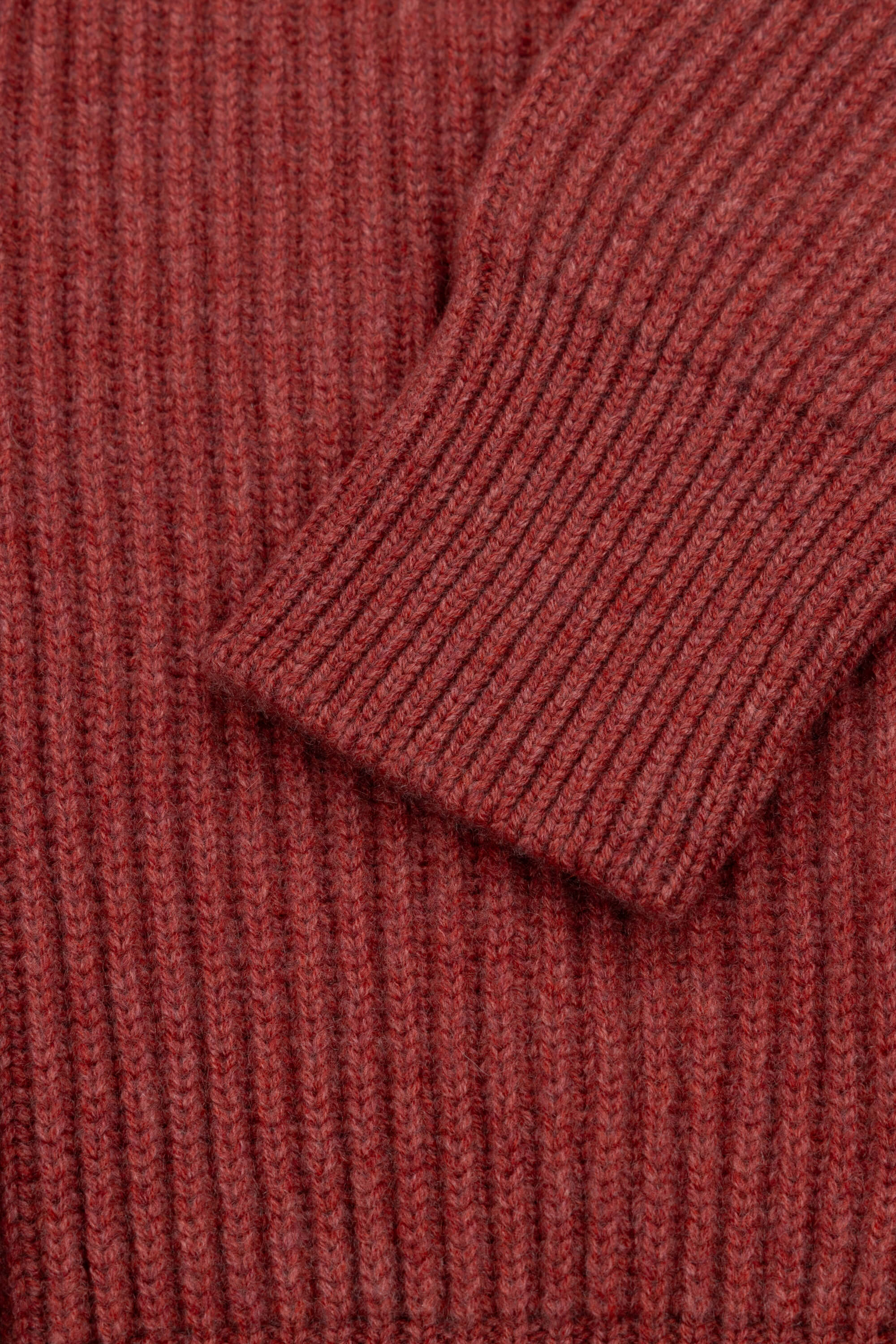 chunky ribbed red cashmere shawl collar cardigan cuff detail