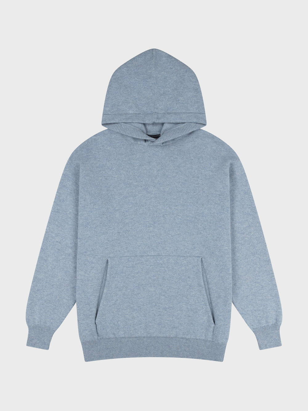 faded blue cashmere hoodie on a grey background