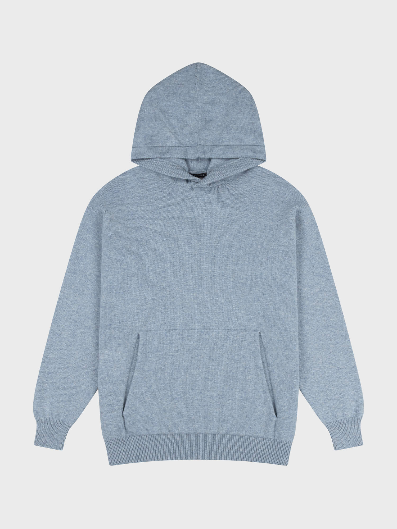 faded blue cashmere hoodie on a grey background