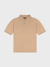 beige cashmere short sleeve polo on a grey background