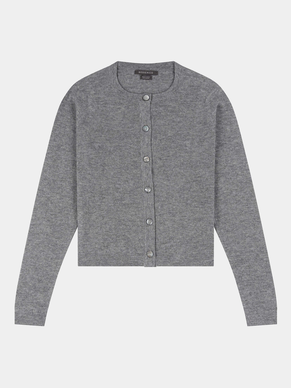 Gray cashmere cardigan on a light gray background