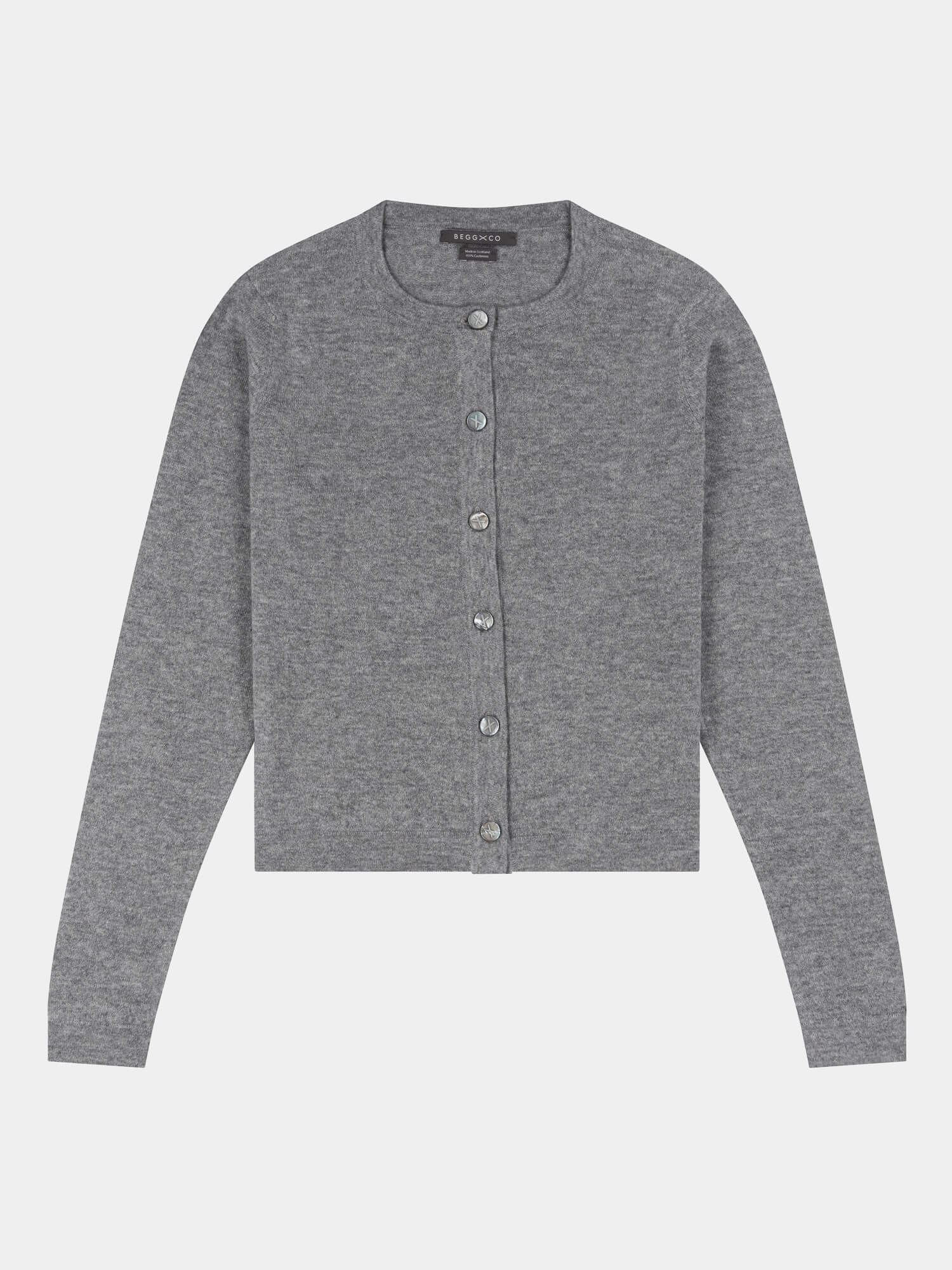 Gray cashmere cardigan on a light gray background