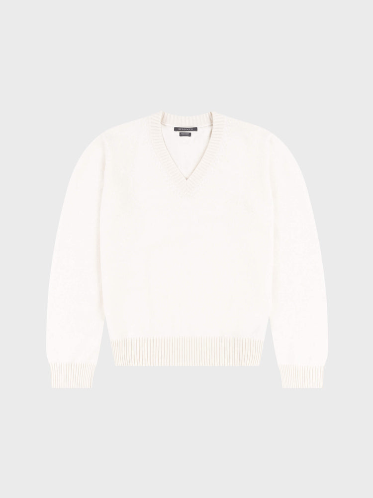 mens white vneck cashmere sweater on a grey background