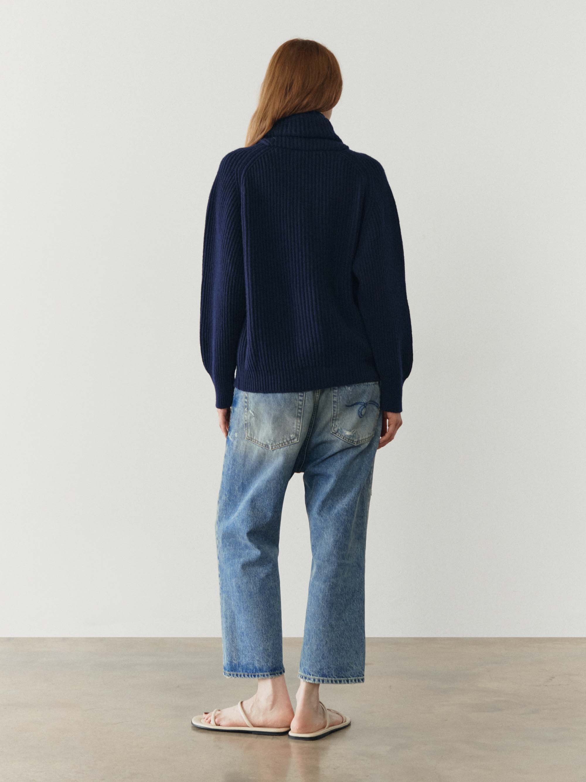 Womens Mini Yacht Navy Blue Cashmere Cardigan - Begg x Co