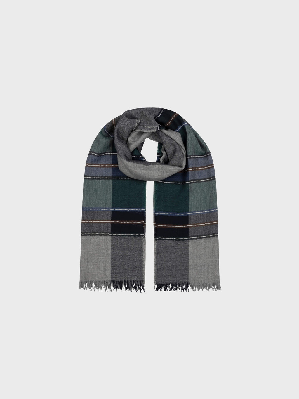 Staffa Eduardo Men's Grey Navy Green Cashmere Silk Scarf Begg x Co