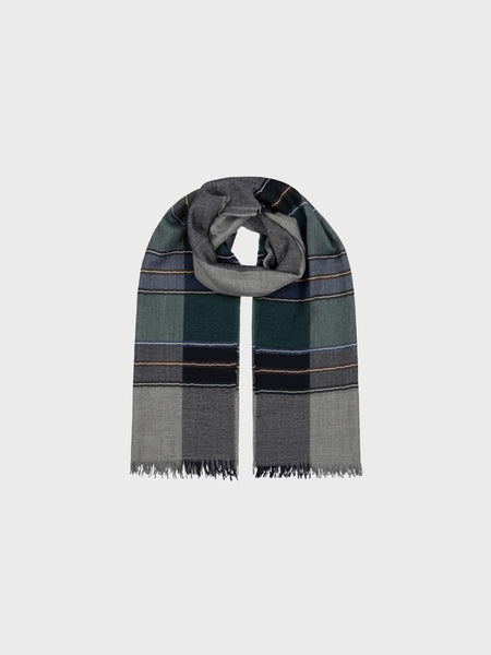 Staffa Eduardo Men's Grey Navy Green Cashmere Silk Scarf Begg x Co