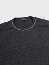mens dark grey cashmere crewneck sweater detail with light grey piping details on a grey background